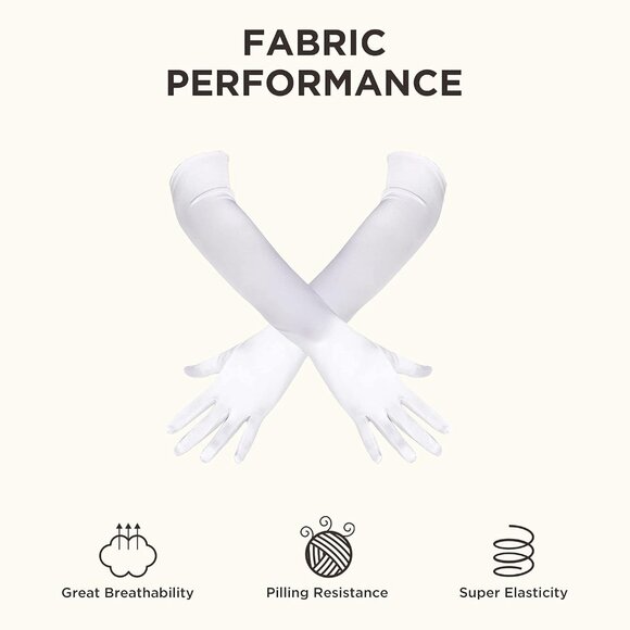 Women's White Long Opera Party 20s Satin Gloves Stretchy Arm Cover Elbow Length - Picture 5 of 6